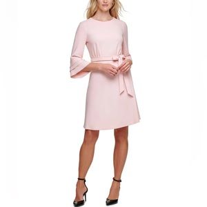 DKNY Women's Belted Fluted Sleeve Dress Pink Size 14